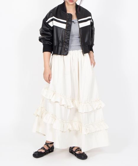 アシンメトリーフリルロングスカート[商品：PN26SS-036] - PUNYUS