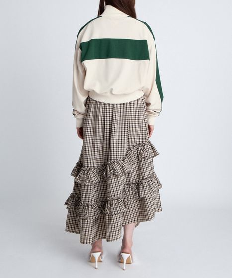 アシンメトリーチェックフリルロングスカート[商品：PN26SS-037