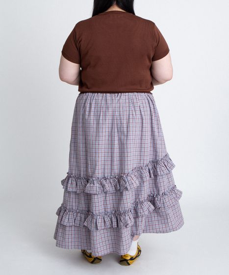 アシンメトリーチェックフリルロングスカート[商品：PN26SS-037