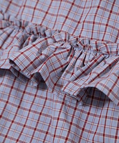 アシンメトリーチェックフリルロングスカート[商品：PN26SS-037