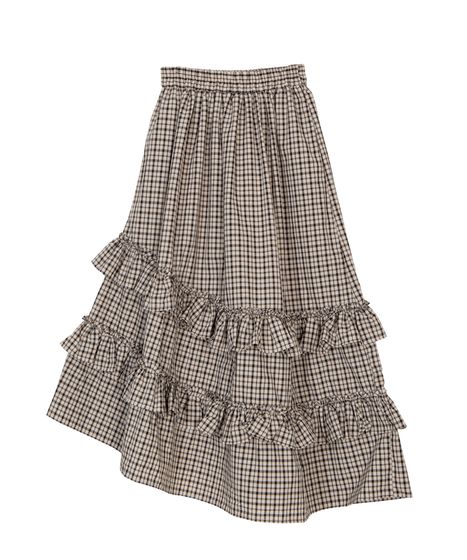 アシンメトリーチェックフリルロングスカート[商品：PN26SS-037