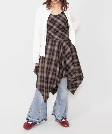チェック柄イレヘムキャミワンピース[商品：PN26SS-044] - PUNYUS