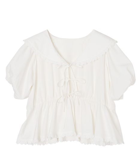 フリルビッグカラー半袖ブラウス[商品：PN26SS-083] - PUNYUS Online
