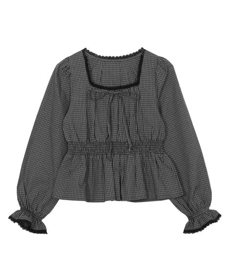 新品未使用　t-mat マサキパリ　チェックパフスリーブブラウス   ブラウス 美品】T-mat Masaki-Paris パフスリーブ チェックブラウス 1 【公式通販】