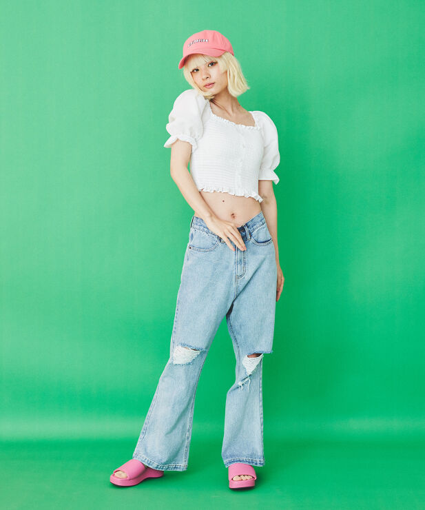 高評価なギフト ピクミン様 nowos サイズM 定番ダメージフレアデニム